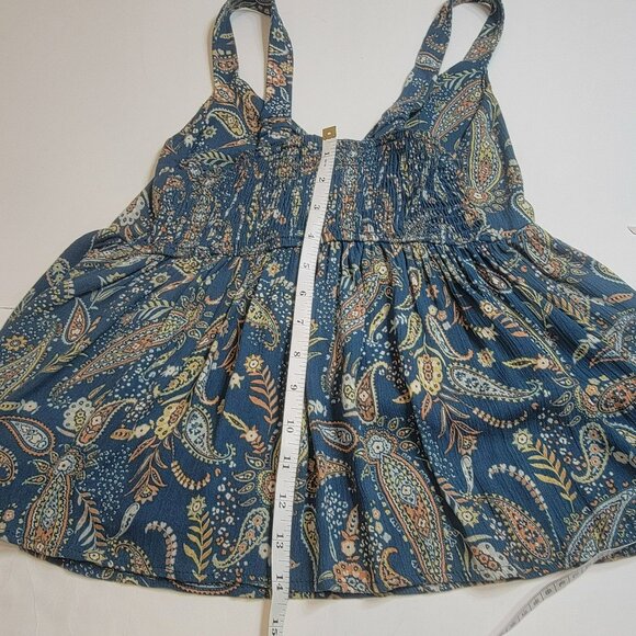 Honey & Sparkle Tank Top, Junior M, Blue & Yellow/Green Paisley, Front Tie, NWT - Picture 11 of 12